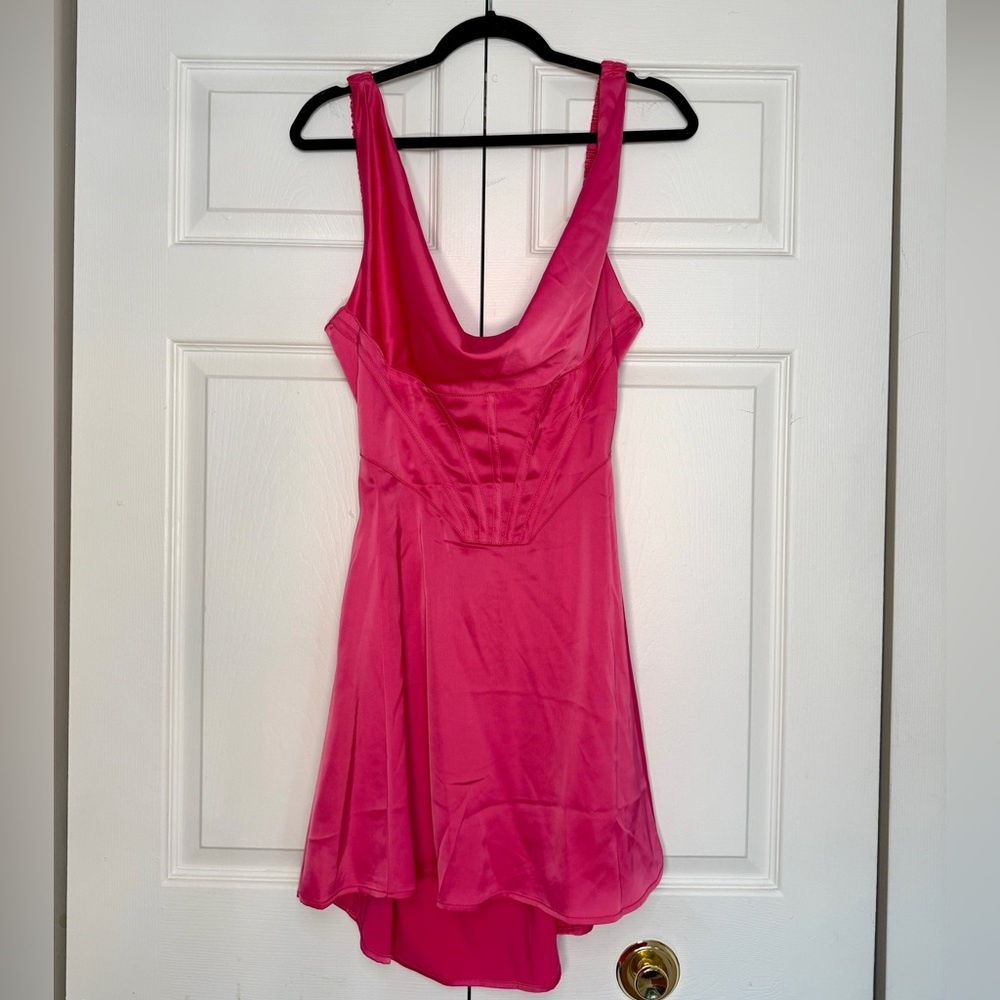 Urban Outfitters Pink Cowl Neck Corset Mini Dress Bow Back